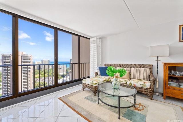 411 Hobron Ln Unit 3801, Honolulu, HI 96815 - tiled living area featuring plenty of natural light and a water view