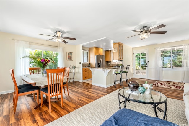 4845 Sierra Dr, Honolulu, HI 96816 - dining area featuring a ceiling fan and wood finished floors