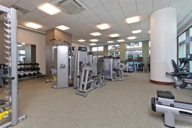 600 Ala Moana Blvd Unit 3401, Honolulu, HI 96813 - exercise room featuring carpet flooring and a drop ceiling