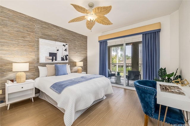 520 Lunalilo Home Rd Unit 6107, Honolulu, HI 96825 - bedroom with access to exterior, wood finished floors, and a ceiling fan