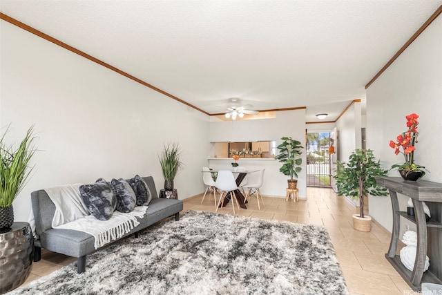 94-1465 Waipio Uka St Unit S103, Waipahu, HI 96797 - living area featuring ornamental molding, a ceiling fan, and light tile patterned floors