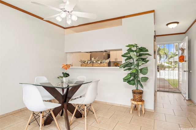 94-1465 Waipio Uka St Unit S103, Waipahu, HI 96797 - dining area with ornamental molding, a ceiling fan, and tile patterned floors