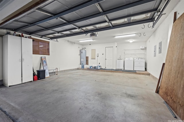 94-547 Lumiauau St, Waipahu, HI 96797 - garage with washer and clothes dryer, a garage door opener, water heater, and electric panel