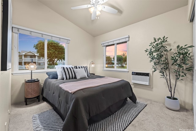 94-547 Lumiauau St, Waipahu, HI 96797 - bedroom with carpet, lofted ceiling, a wall mounted AC, multiple windows, and a ceiling fan