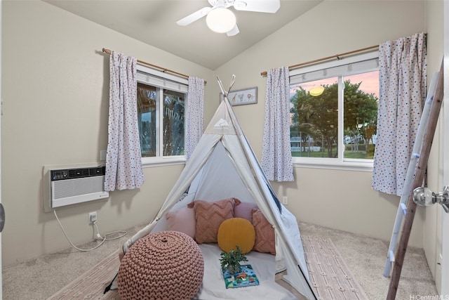 94-547 Lumiauau St, Waipahu, HI 96797 - playroom with carpet, lofted ceiling, plenty of natural light, a ceiling fan, and a wall unit AC
