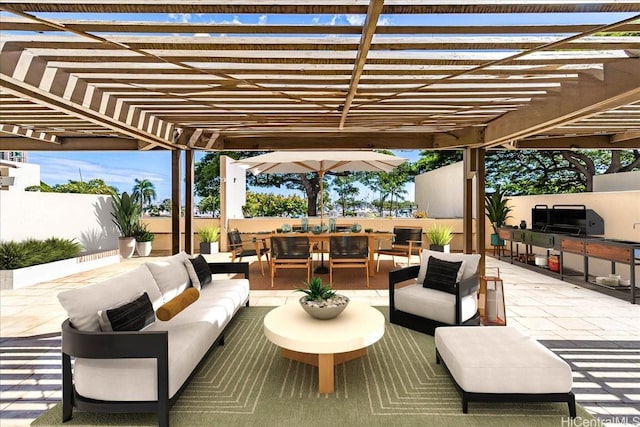 1600 Ala Moana Blvd Unit 306, Honolulu, HI 96815 - view of patio featuring outdoor lounge area, a pergola, outdoor dining area, and an outdoor kitchen