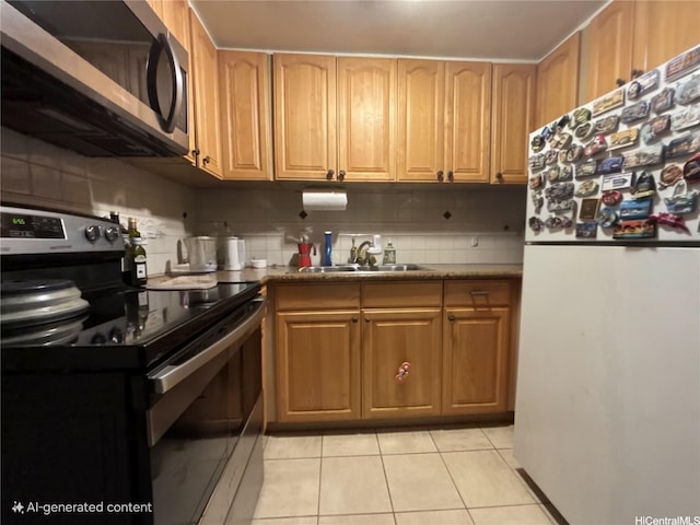 225 Queen St Unit 14A, Honolulu, HI 96813 - kitchen featuring appliances with stainless steel finishes, light tile patterned floors, backsplash, and dark countertops