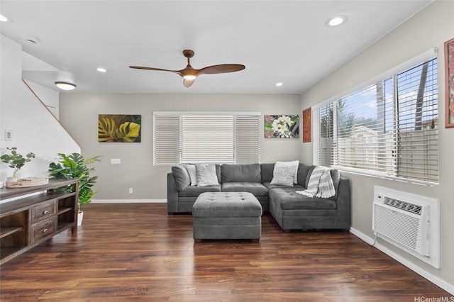 91-1017 Hoopili St Unit 66, Ewa Beach, HI 96706 - living area featuring ceiling fan, wood finished floors, recessed lighting, and a wall mounted AC