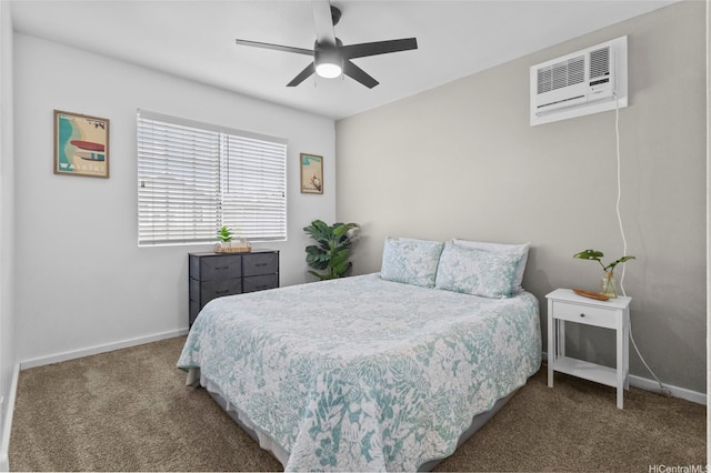 91-1017 Hoopili St Unit 66, Ewa Beach, HI 96706 - bedroom with carpet floors, a wall unit AC, and a ceiling fan