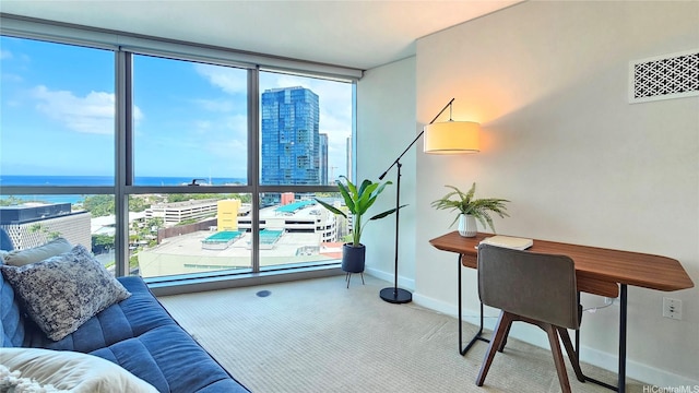 1177 Queen St Unit 1805, Honolulu, HI 96814 - carpeted office featuring a city view, expansive windows, and a water view