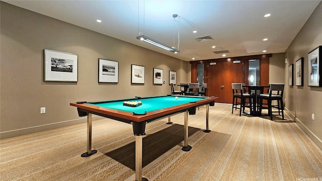 1177 Queen St Unit 1805, Honolulu, HI 96814 - recreation room featuring light colored carpet, recessed lighting, and billiards table