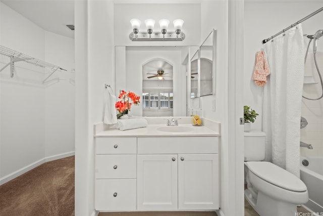 91-3082 Makalea Loop Unit 41, Ewa Beach, HI 96706 - bathroom with vanity, shower / tub combo with curtain, a spacious closet, and ceiling fan