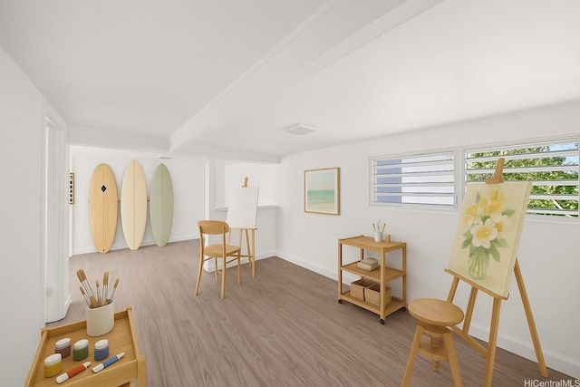 2963 Koali Rd Unit D, Honolulu, HI 96826 - sitting room with wood finished floors and beamed ceiling