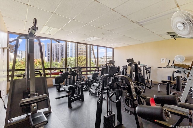 411 Hobron Ln Unit 3402, Honolulu, HI 96815 - workout area with a city view and a paneled ceiling
