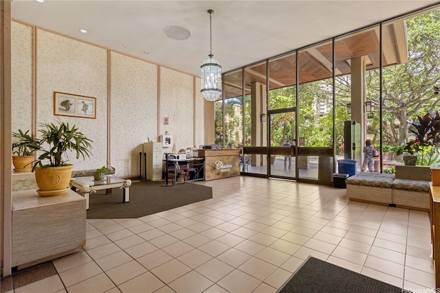 411 Hobron Ln Unit 3402, Honolulu, HI 96815 - community lobby with wallpapered walls and a wall of windows
