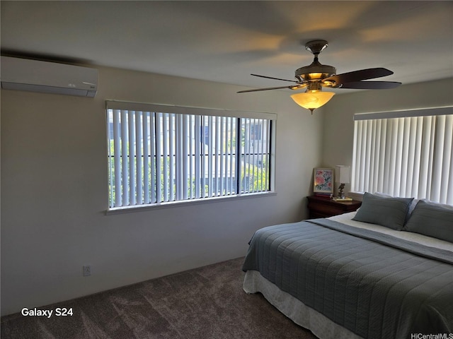 94-1008 Makakoa Loop, Waipahu, HI 96797 - bedroom featuring an AC wall unit, multiple windows, carpet floors, and a ceiling fan