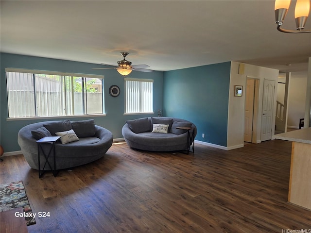 94-1008 Makakoa Loop, Waipahu, HI 96797 - living area with dark wood-type flooring, a ceiling fan, and a chandelier