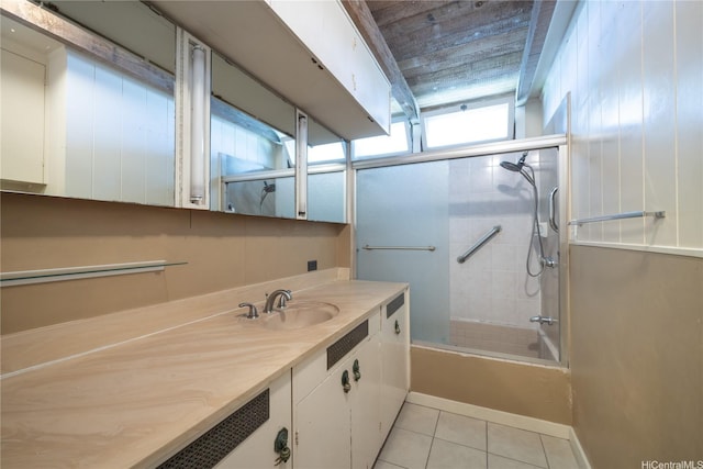 2316 Round Top Dr, Honolulu, HI 96822 - bathroom with tile patterned floors, vanity, bathing tub / shower combination, and healthy amount of natural light