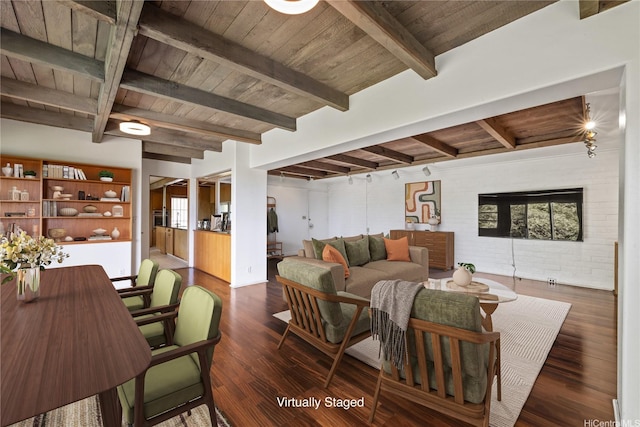 2316 Round Top Dr, Honolulu, HI 96822 - living room featuring a wooden ceiling with exposed beams and wood finished floors