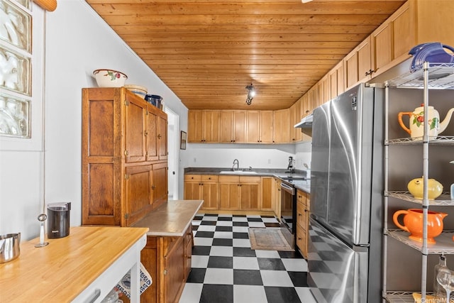15-1518 20th Ave, Keaau, HI 96749 - kitchen featuring wood ceiling, dark floors, appliances with stainless steel finishes, and under cabinet range hood
