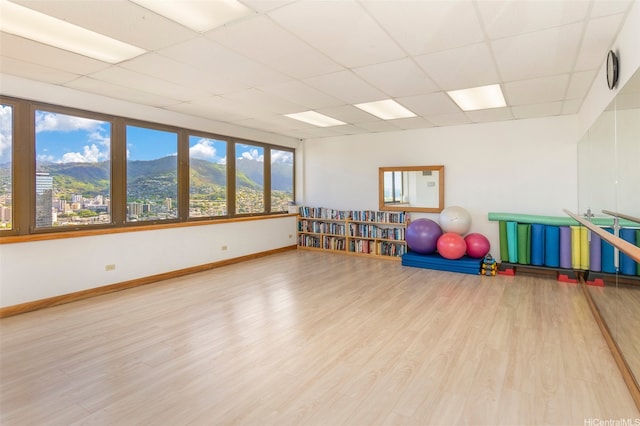 400 Hobron Ln Unit 2809, Honolulu, HI 96815 - game room with a mountain view, a drop ceiling, and wood finished floors