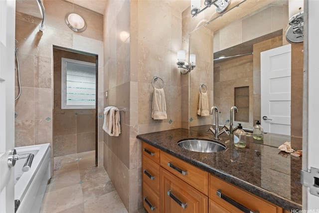 3233 Allan Pl, Honolulu, HI 96817 - full bathroom with tile walls, vanity, and tile patterned flooring