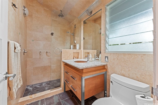 3233 Allan Pl, Honolulu, HI 96817 - full bathroom with vanity, a tile shower, and tile walls