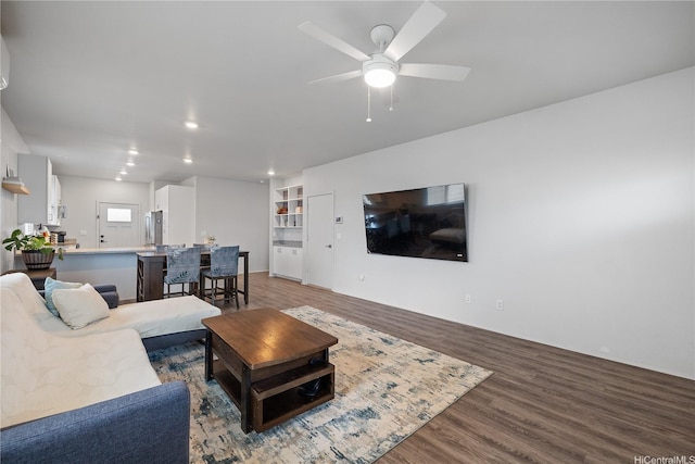 91-1725 Kapeku Loop, Ewa Beach, HI 96706 - living room featuring wood finished floors, a ceiling fan, and recessed lighting