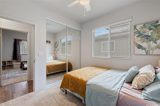 91-1725 Kapeku Loop, Ewa Beach, HI 96706 - bedroom with a closet, multiple windows, wood finished floors, and a ceiling fan