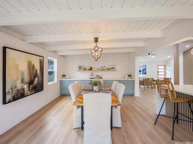 95-161 Kauopae Pl, Mililani, HI 96789 - dining room featuring light wood-style flooring and a wood ceiling with exposed beams