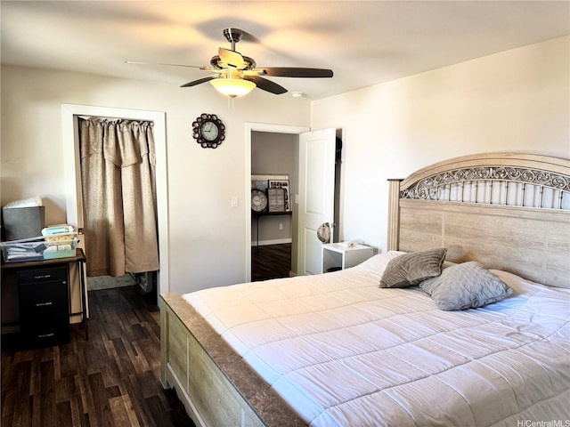 68-3521 E Makuahine St, Waikoloa, HI 96738 - bedroom with dark wood-style floors and ceiling fan