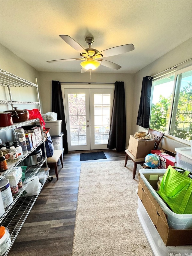 68-3521 E Makuahine St, Waikoloa, HI 96738 - bedroom featuring access to outside, wood finished floors, french doors, and a ceiling fan
