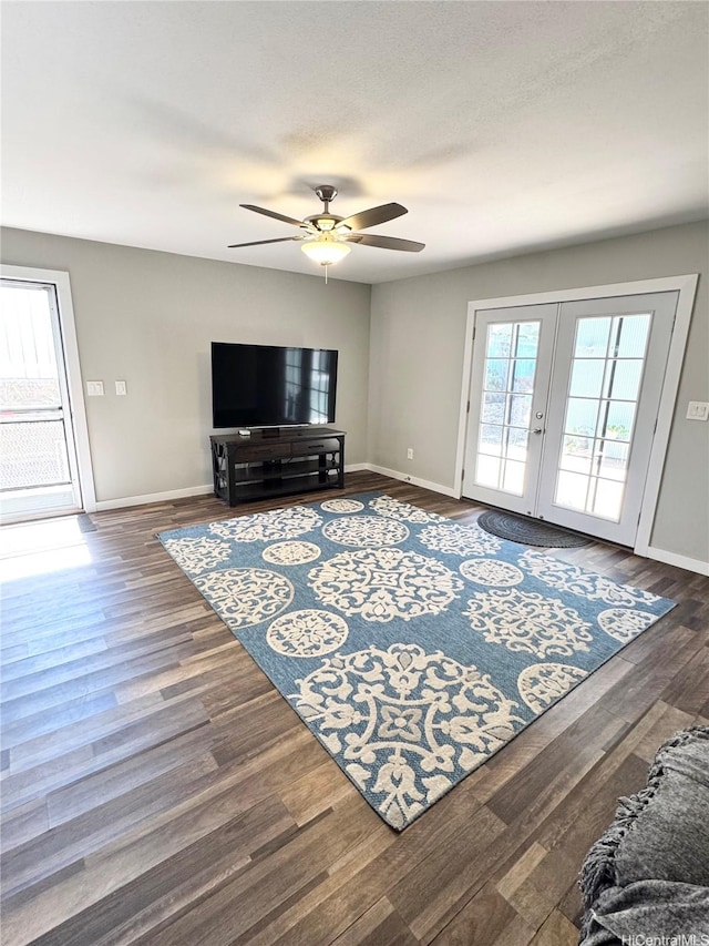 68-3521 E Makuahine St, Waikoloa, HI 96738 - living room featuring wood finished floors, a ceiling fan, and french doors