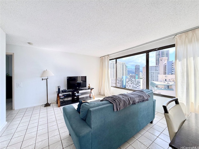 1778 Ala Moana Blvd Unit 2014, Honolulu, HI 96815 - living room with a textured ceiling and light tile patterned floors