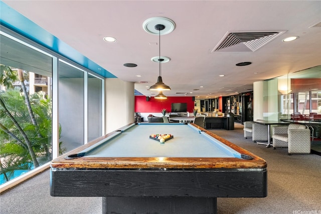 1212 Nuuanu Ave Unit 1104, Honolulu, HI 96817 - rec room featuring carpet, healthy amount of natural light, recessed lighting, and pool table