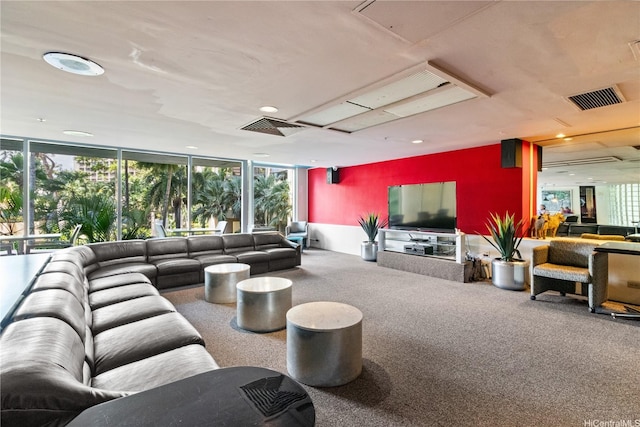 1212 Nuuanu Ave Unit 1104, Honolulu, HI 96817 - carpeted living room featuring expansive windows and recessed lighting