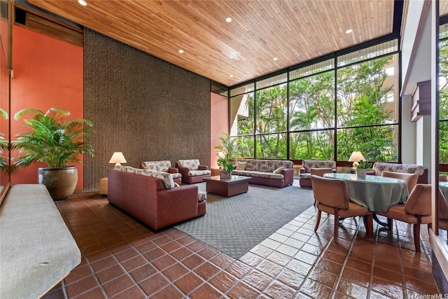 2121 Ala Wai Blvd Unit 2301, Honolulu, HI 96815 - community lobby with a towering ceiling, expansive windows, recessed lighting, and wooden ceiling