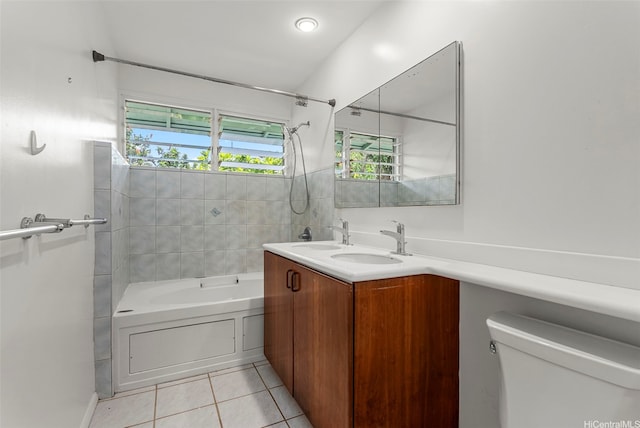 44-151 Bayview Haven Pl, Kaneohe, HI 96744 - bathroom with shower / bathtub combination, tile patterned floors, and double vanity