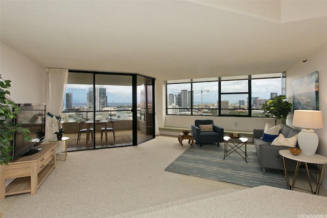 1221 Victoria St Unit 2301, Honolulu, HI 96814 - carpeted living room featuring a city view and plenty of natural light