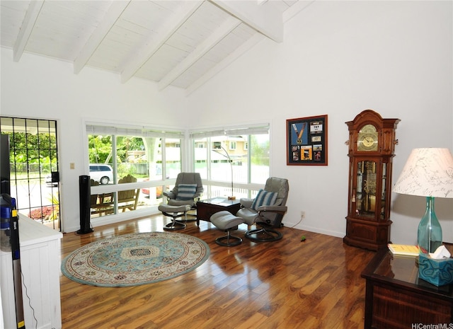 47-643 Hui Ulili St, Kaneohe, HI 96744 - sitting room featuring beam ceiling, wood finished floors, and high vaulted ceiling