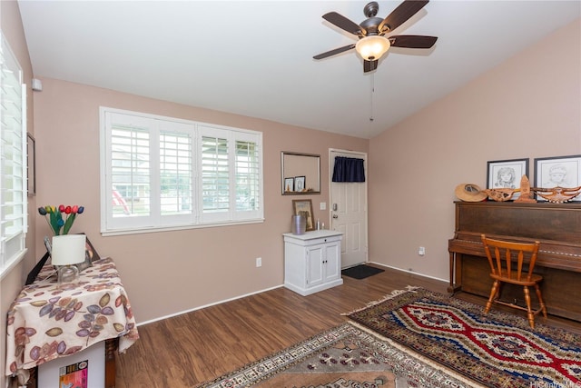91-1268 Kilipue St, Ewa Beach, HI 96706 - living area with dark wood finished floors, vaulted ceiling, and a ceiling fan