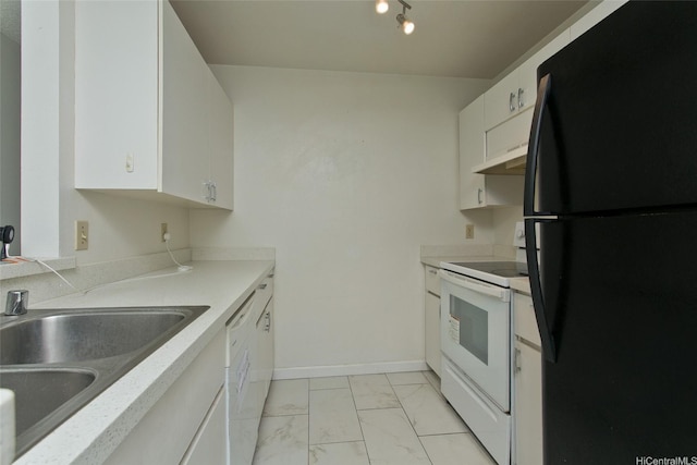 94-1475 Waipio Uka St Unit H206, Waipahu, HI 96797 - kitchen with white appliances, light marble finish flooring, white cabinets, under cabinet range hood, and light countertops