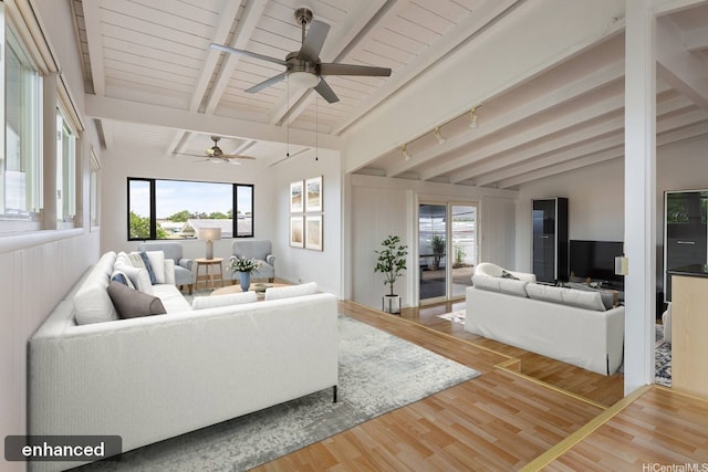 1806 Hoolaa Way, Pearl City, HI 96782 - living area featuring wood finished floors, healthy amount of natural light, rail lighting, and ceiling fan