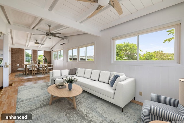 1806 Hoolaa Way, Pearl City, HI 96782 - living area featuring ceiling fan, light wood-style flooring, and a wall mounted air conditioner