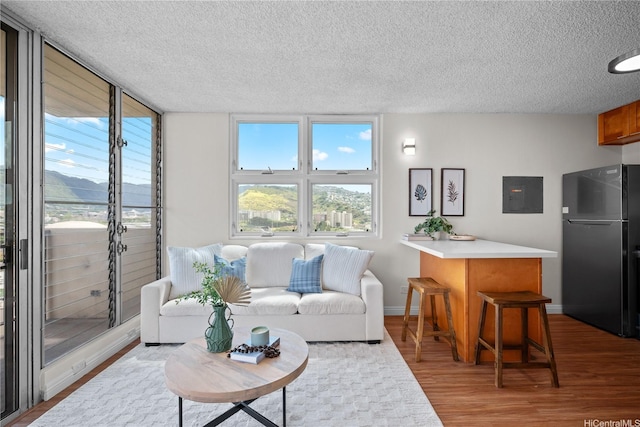 2754 Kuilei St Unit 1601, Honolulu, HI 96826 - living room with a textured ceiling, wood finished floors, and electric panel