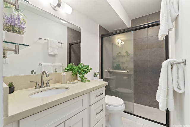 469 Ena Rd Unit 3208, Honolulu, HI 96815 - bathroom with vanity, a shower stall, and tile patterned floors