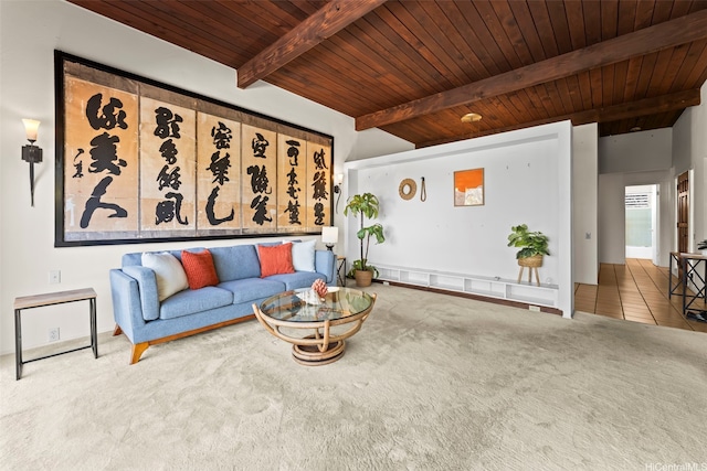 222 Kawaikui Pl, Honolulu, HI 96821 - carpeted living room featuring a wooden ceiling with exposed beams