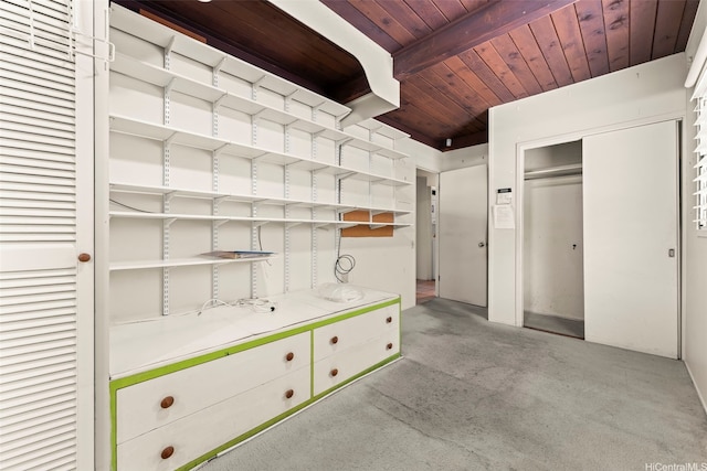 222 Kawaikui Pl, Honolulu, HI 96821 - interior space with a wooden ceiling with exposed beams and carpet flooring