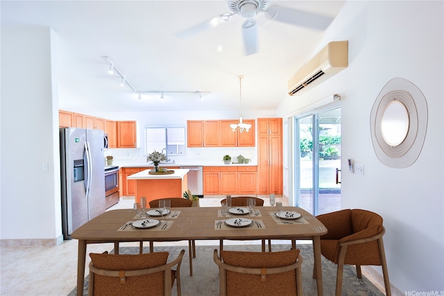 94-1043 Alelo St, Waipahu, HI 96797 - dining space featuring a wall mounted AC, healthy amount of natural light, and ceiling fan