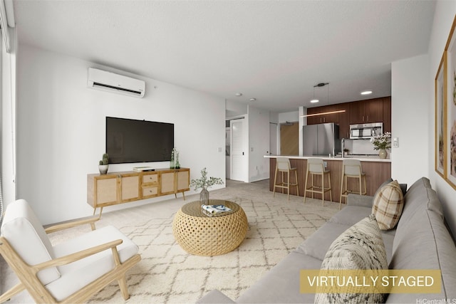 615 Keawe St Unit 3005, Honolulu, HI 96813 - living area with a wall unit AC, light colored carpet, and recessed lighting